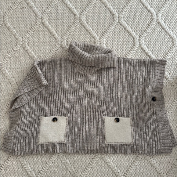 Gray Turtleneck Poncho Sweater with Pockets - Picture 1 of 6